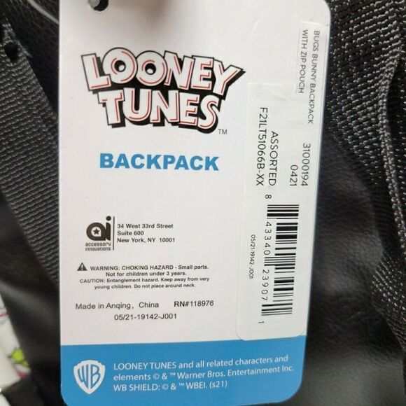 Warner Bros. Looney Tunes Bugs Bunny Mini Backpack w/Zip Pouch White 10.5" NWT - Picture 12 of 12